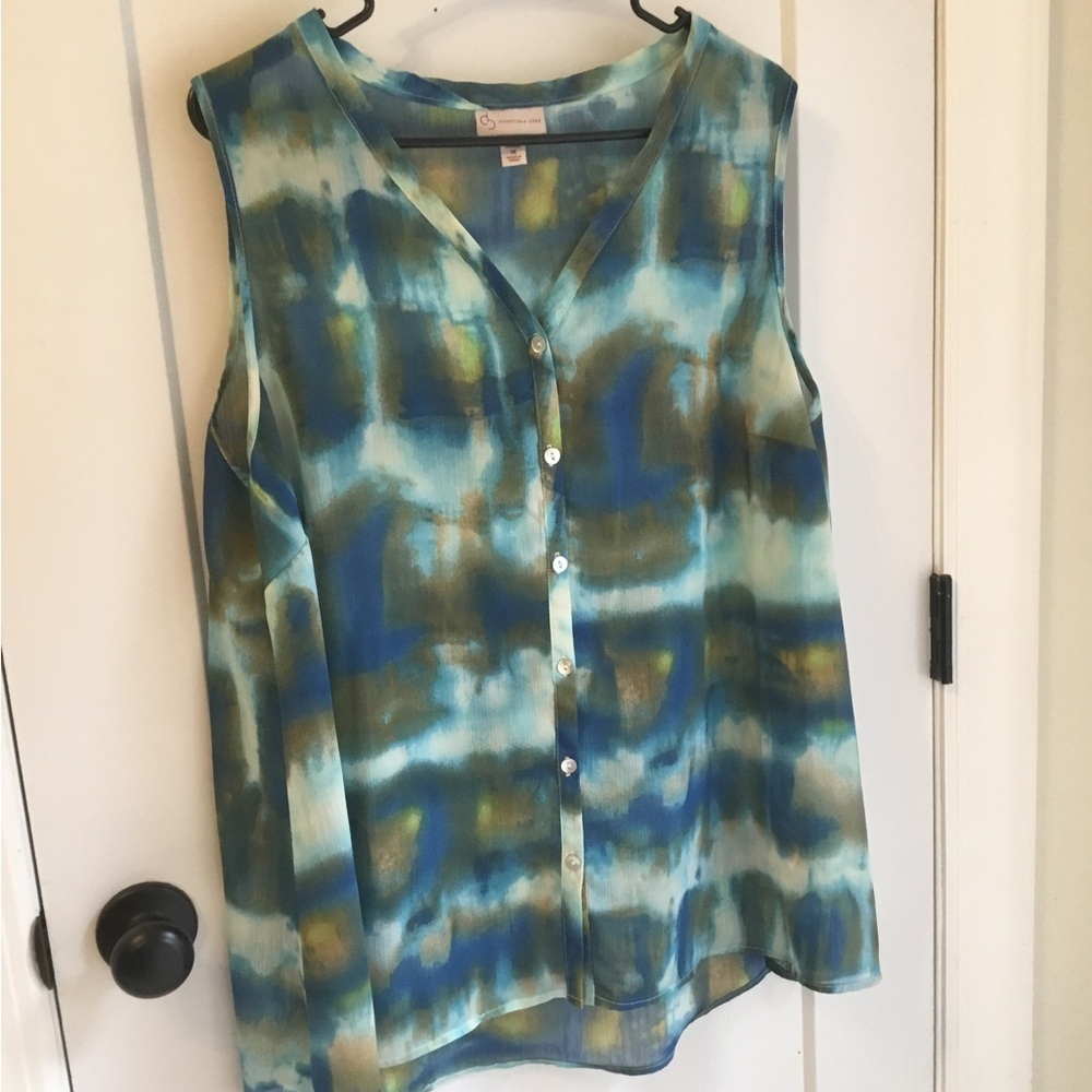 Cynthia Rowley Blue and Green Sleeveless Blouse Size 1X